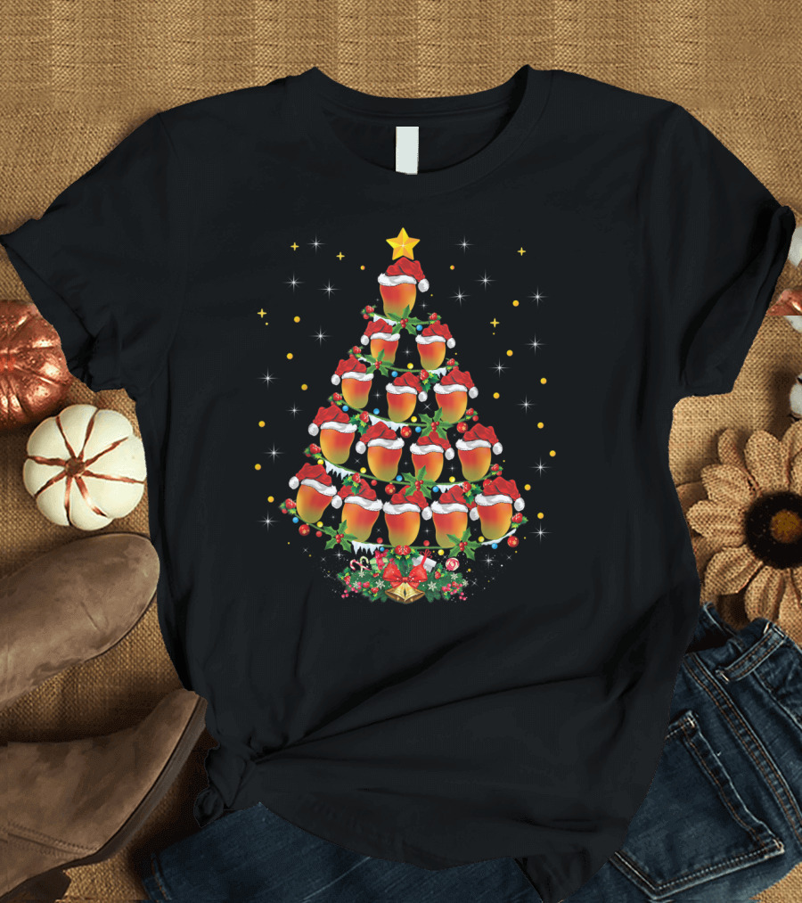 Mango Lover Xmas Mango Christmas Tree Santa Hat Holiday Star T-Shirt