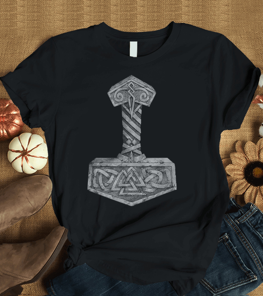 Mjolnir Thor's Hammer with Valknut Symbol Norse Mythology Viking T-Shirt
