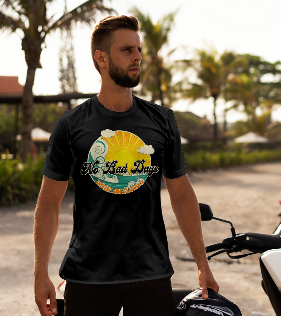 No Bad Days Livin On Cloud 9 Retro Sun And Waves T-Shirt