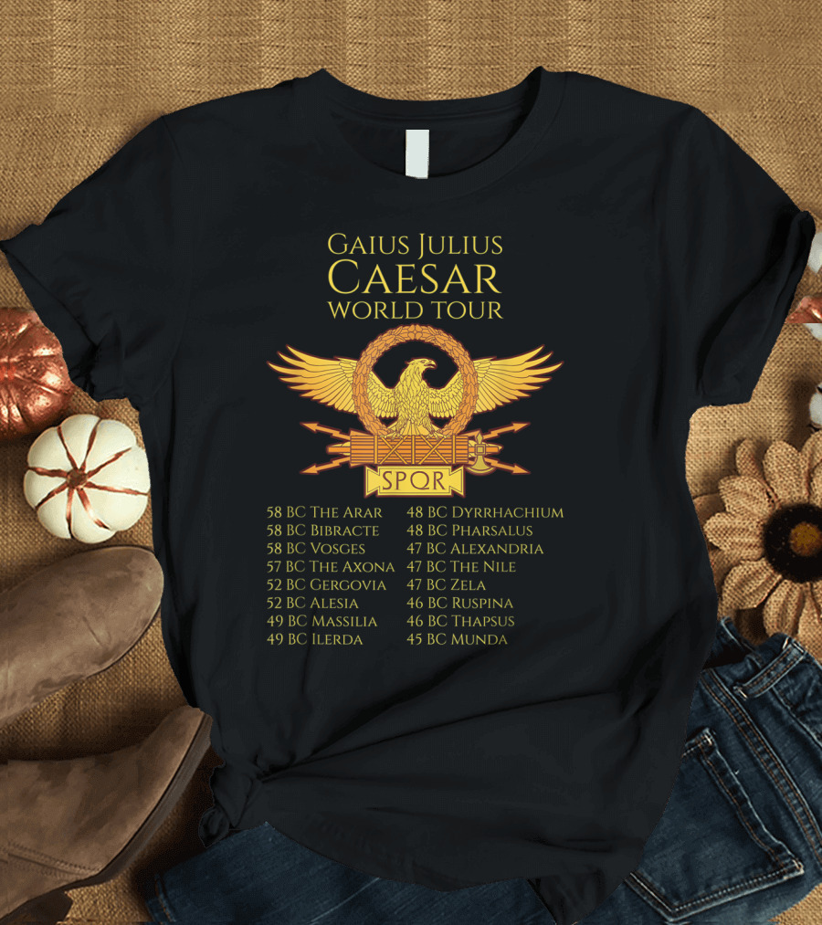 Gaius Julius Caesar World Tour SPQR Eagle Emblem Ancient Rome 58 BC to 45 BC Battles T-Shirt
