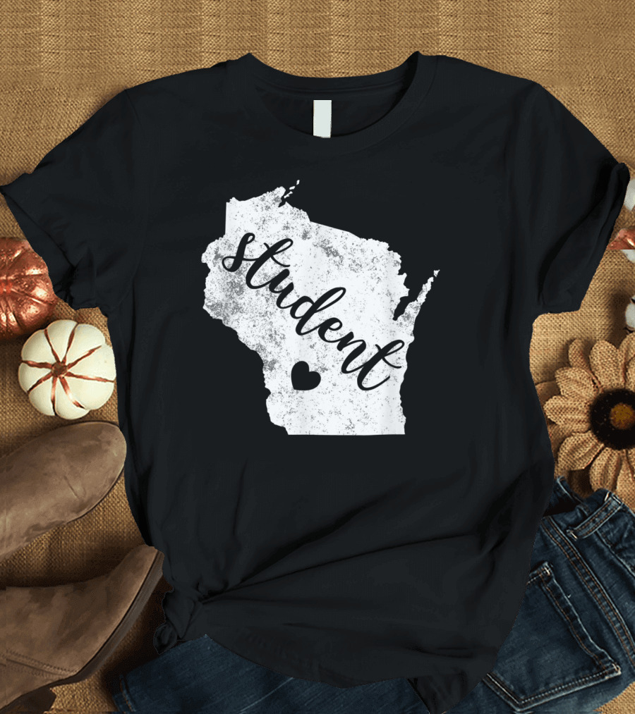 Student Red For Ed Wisconsin Public Education Map Heart T-Shirt