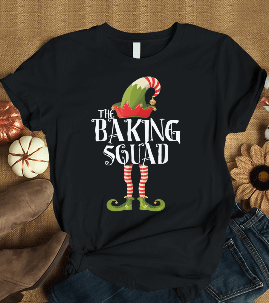 The Baking Squad Elf in Striped Stockings and Festive Hat T-Shirt