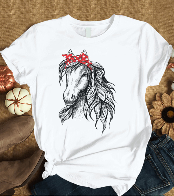 T-Shirt: Cute Horse Red Polka Dot Bandana Headband Horse Lovers T-Shirt Cute Horse Red Polka Dot Bandana Headband Horse Lovers T-Shirt