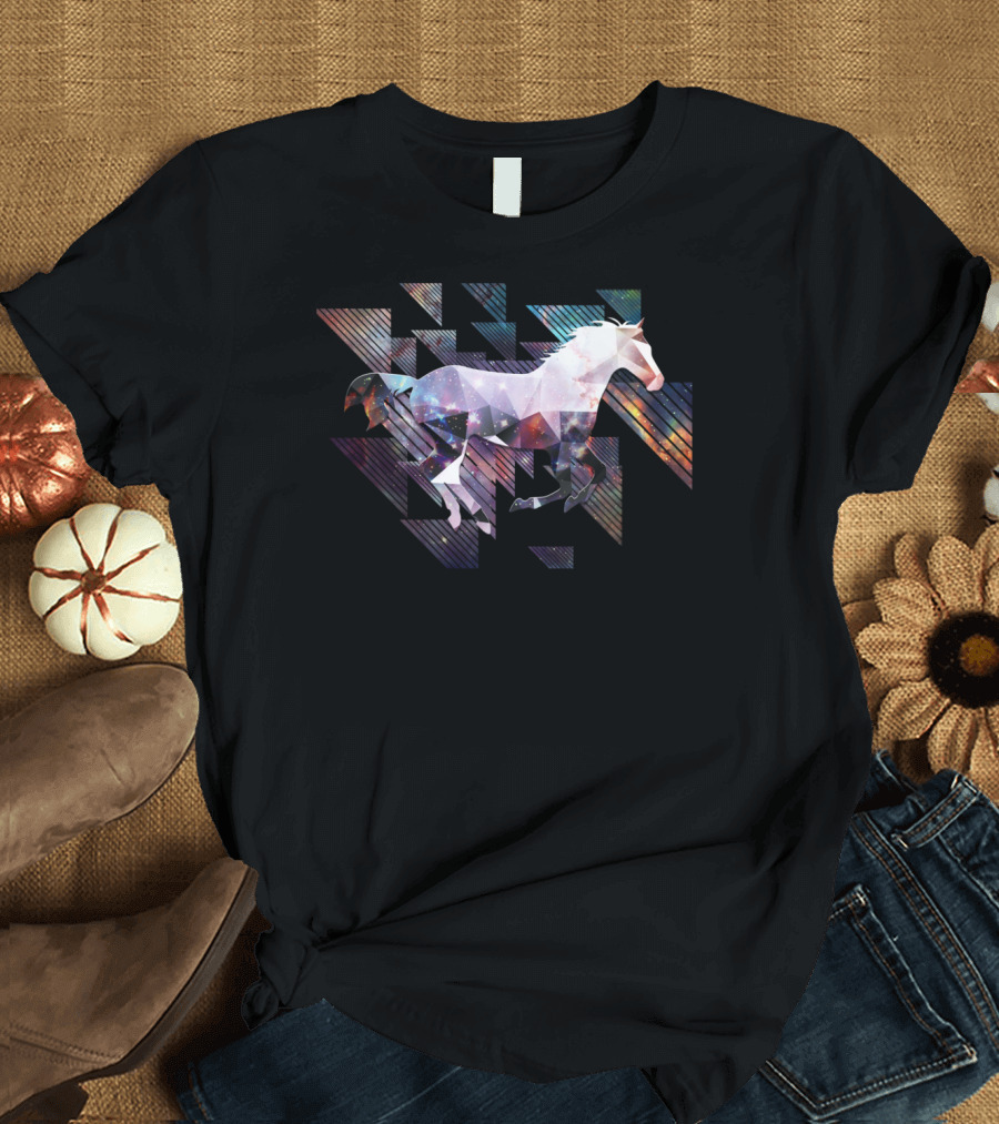 Cute Cool Triangular Galaxy Horse Ride T-Shirt