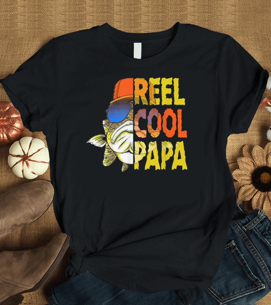 Reel Cool Papa Fishing Fish with Sunglasses and Hat T-Shirt