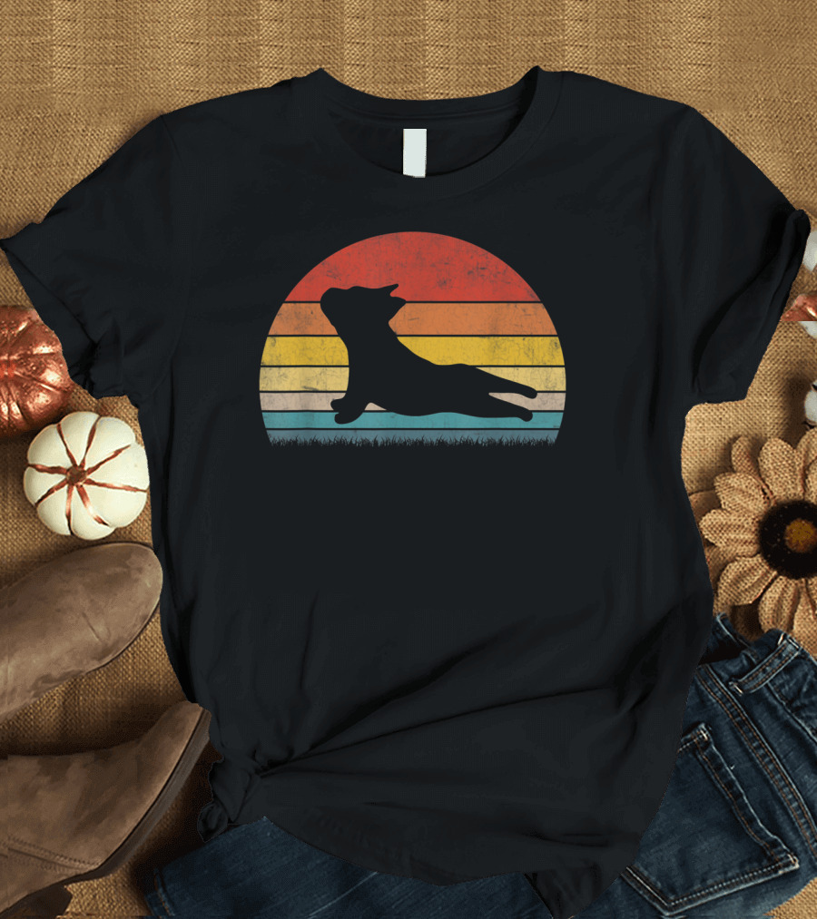 Retro Sunset French Bulldog Yoga Funny Frenchie T-Shirt