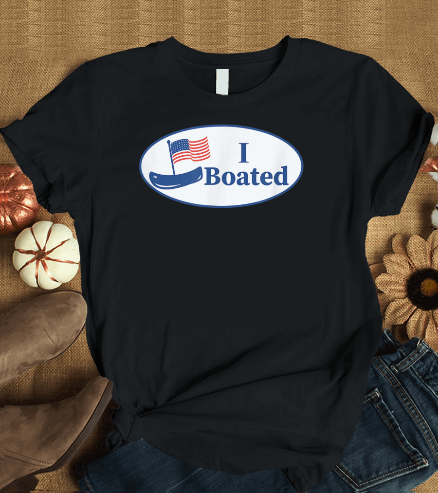 I Boated Sticker with American Flag and Canoe T-Shirt