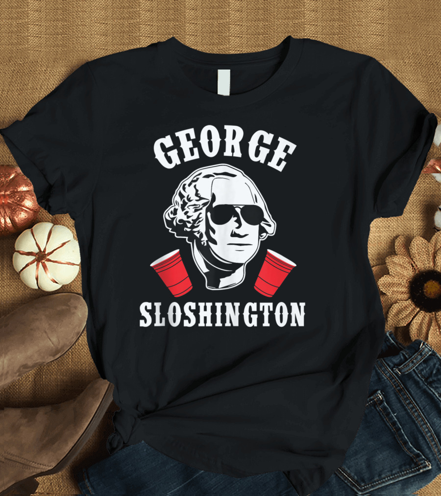 George Sloshington 4th of July Aviator Ameri with Red Cups T-Shirt