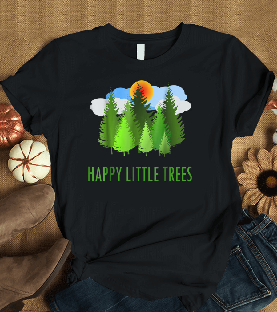 Happy Little Trees Bob Style Forest Sun and Clouds T-Shirt