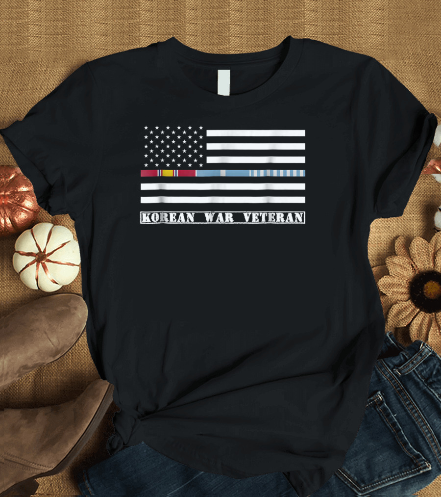 Korean War Veteran Thin Line American Flag T-Shirt