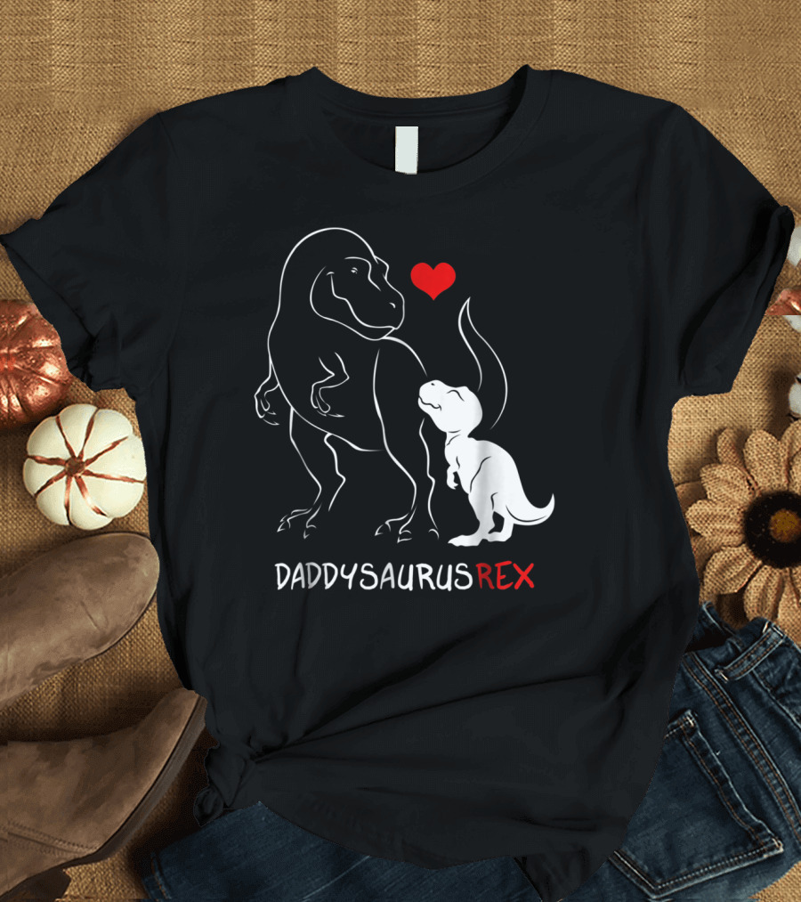 Daddysaurus Rex Dinosaur Heart Mens Daddy Saurus T-Shirt