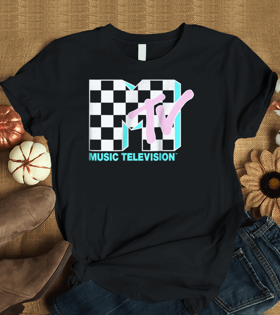 MTV Music Television Neon Checkered T-Shirt