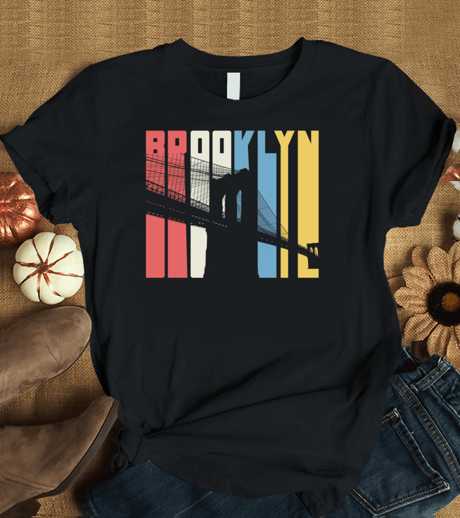 Brooklyn Bridge New York City Red Blue Yellow T-Shirt