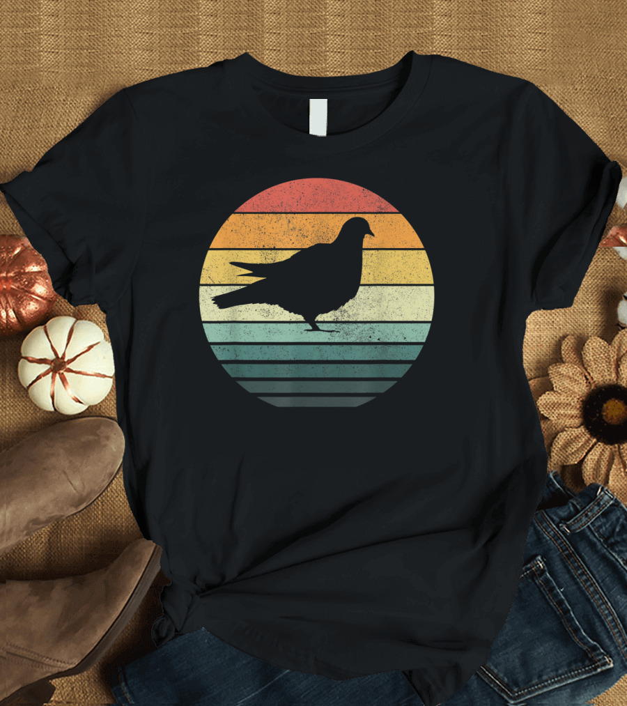 Pigeon Silhouette Vintage 70s Sunset Animal Natur Retro T-Shirt