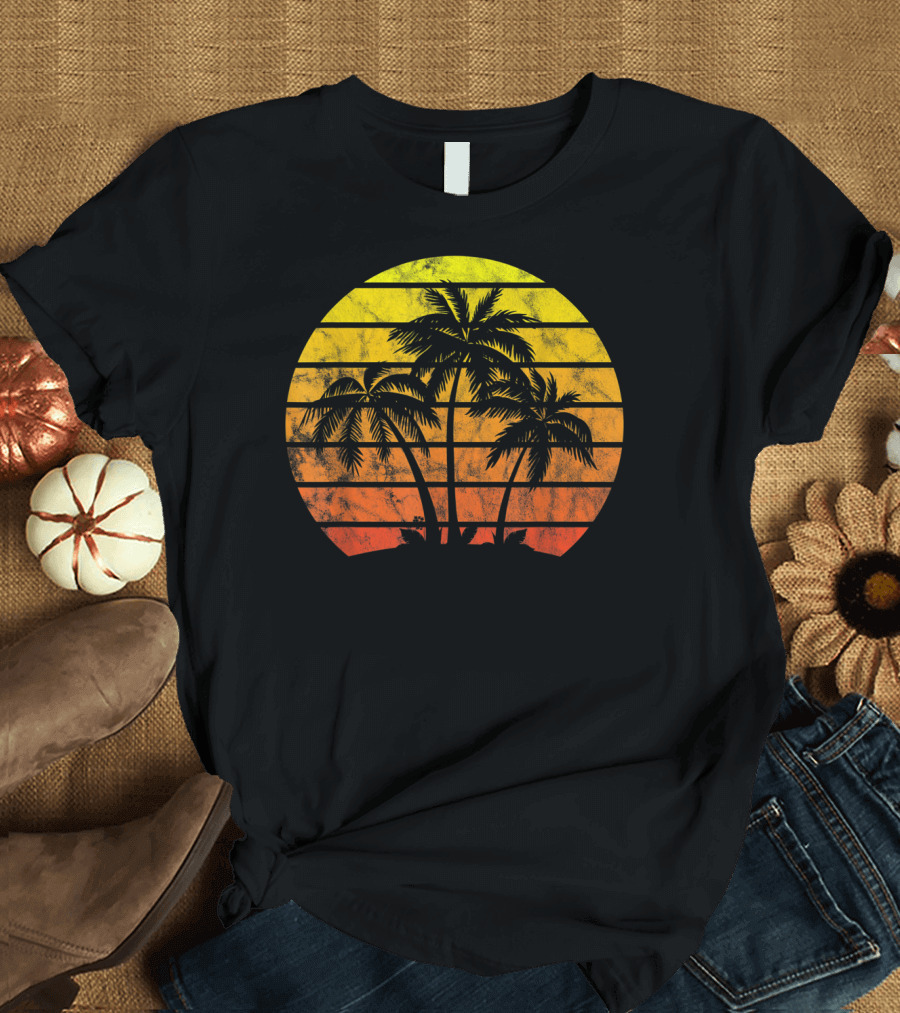Retro Vintage Sunset Coco Palm Tree Tropica T-Shirt