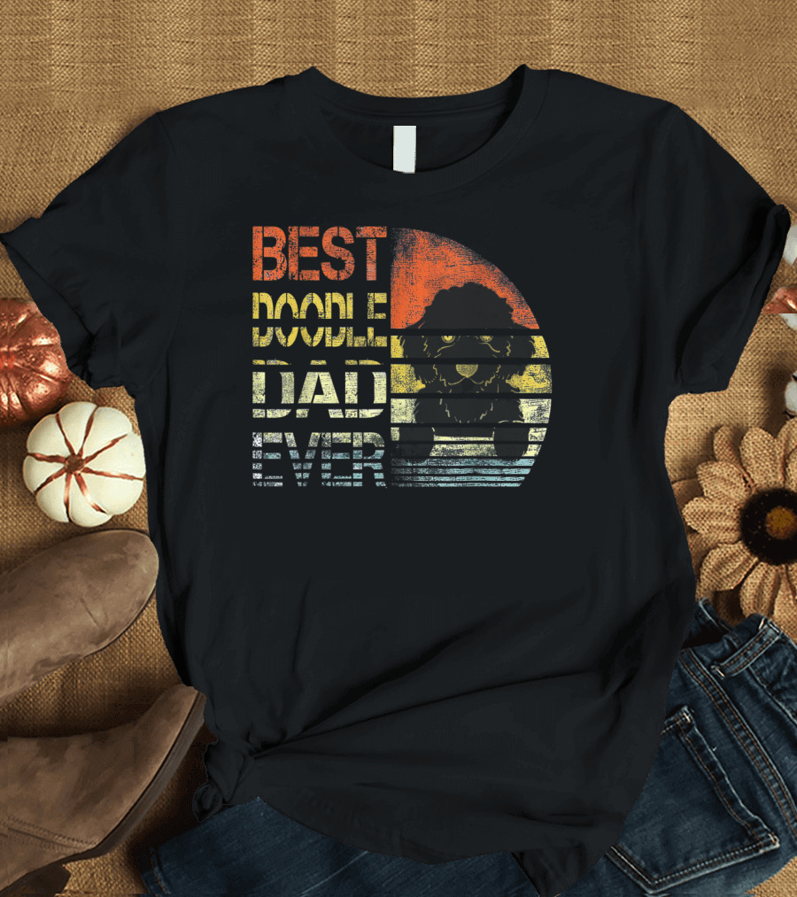 Best Doodle Dad Ever Vintage Gold Sunset Dog T-Shirt