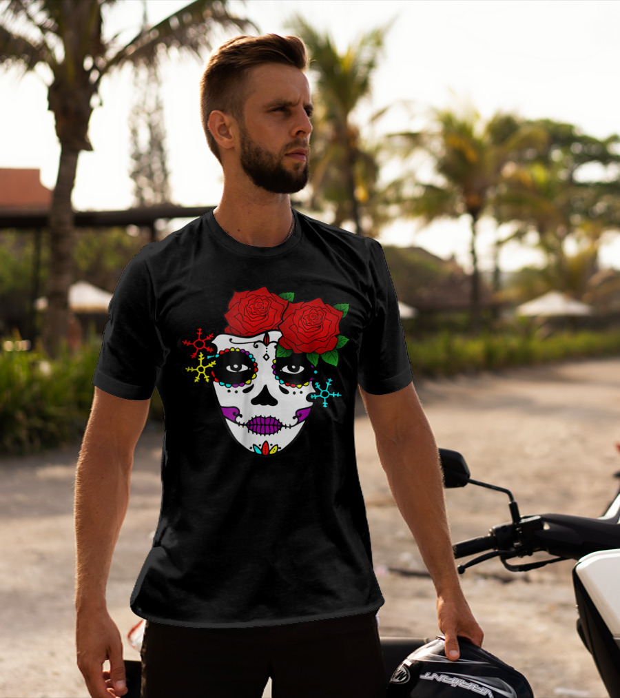 Mexican Day Of The Dead Colorful La Catrina With Roses T-Shirt