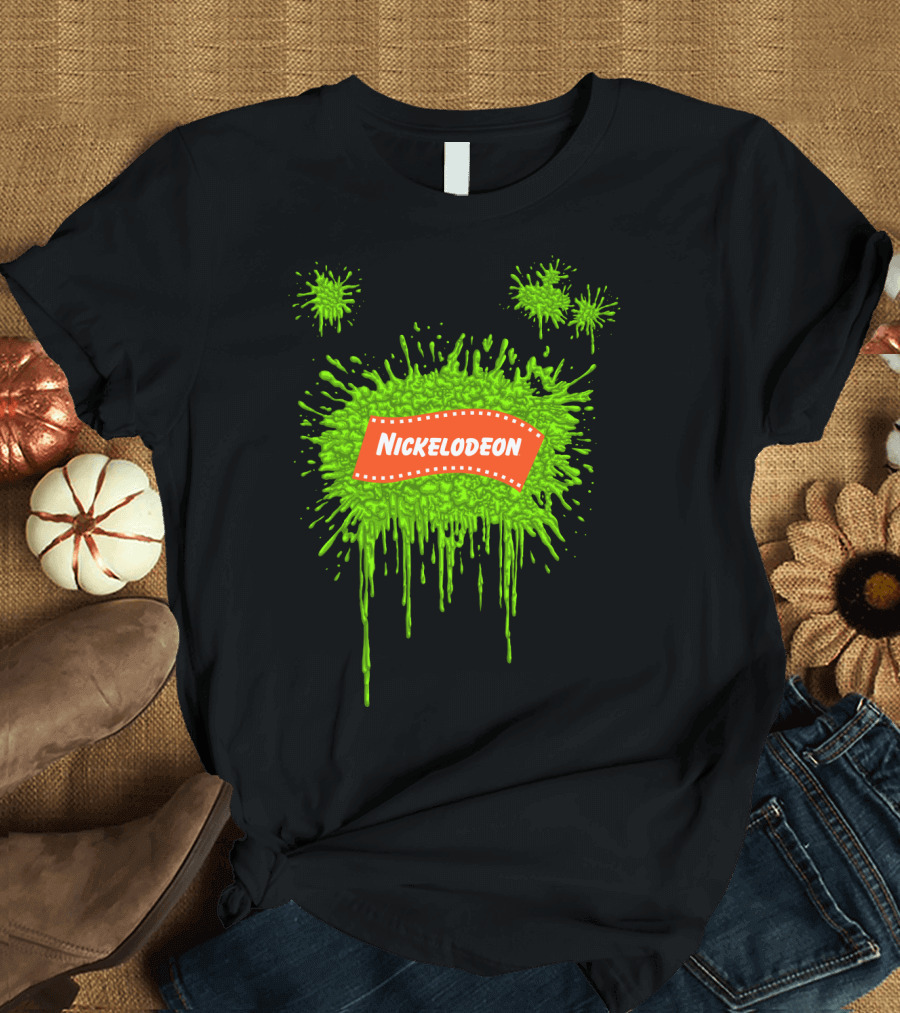 Nickelodeon Classic Green Slime Splat Logo with Orange Text T-Shirt