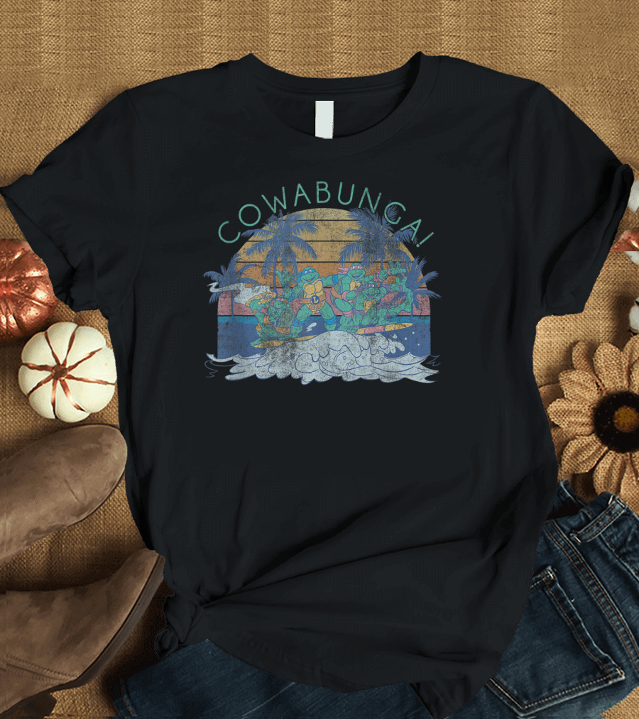 Cowabunga Nickelodeon Teenage Mutant Ninja Turtles Surfing Sunset Scene T-Shirt