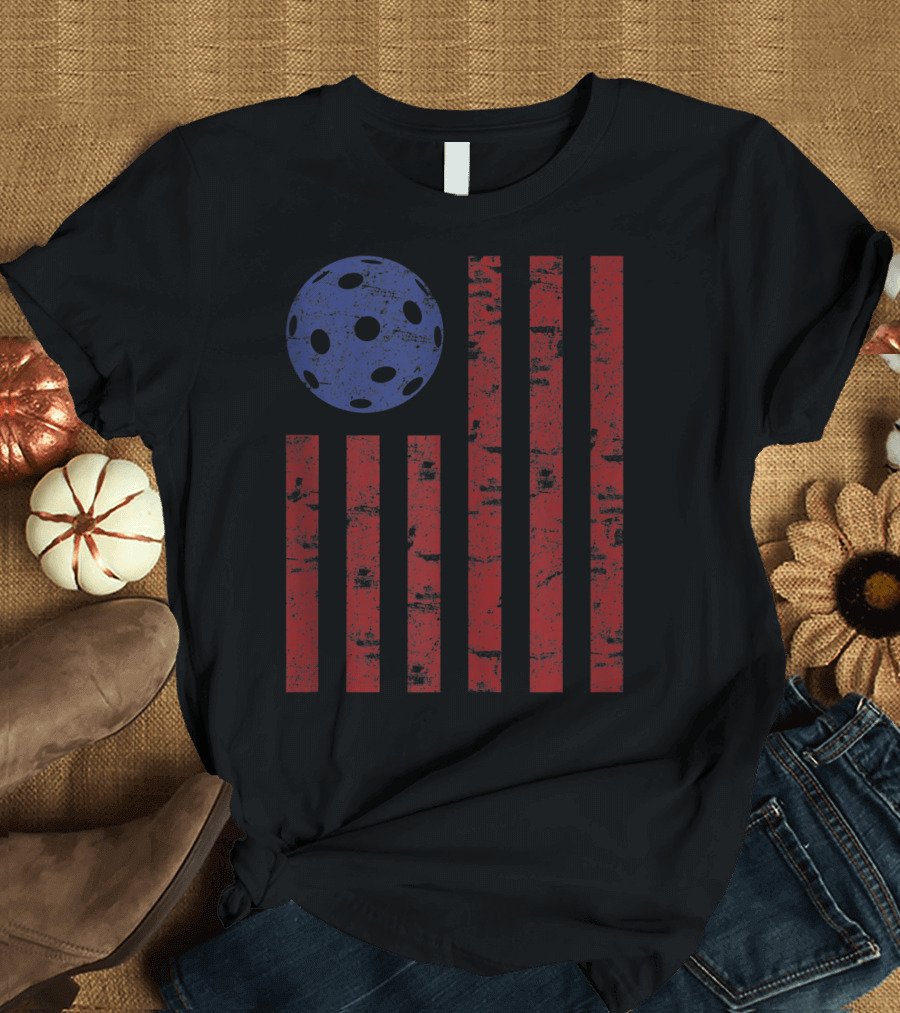 Patriotic American Pickleball Vintage Distressed Flag T-Shirt