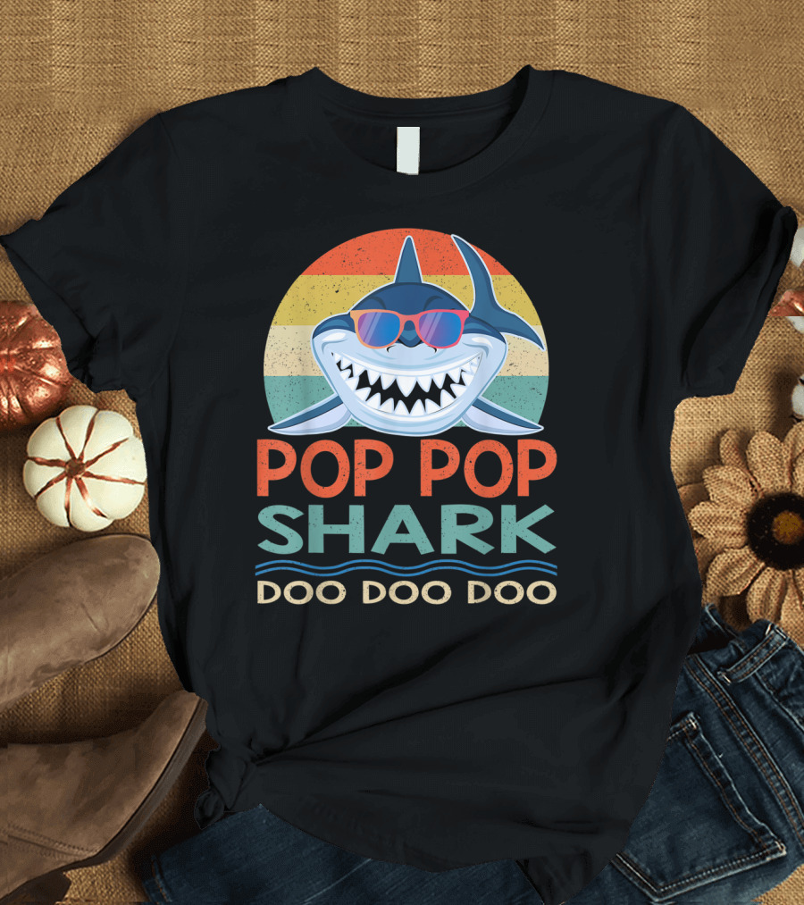 Pop Pop Shark Doo Doo Doo Vintage Retro Style Sunglasses T-Shirt
