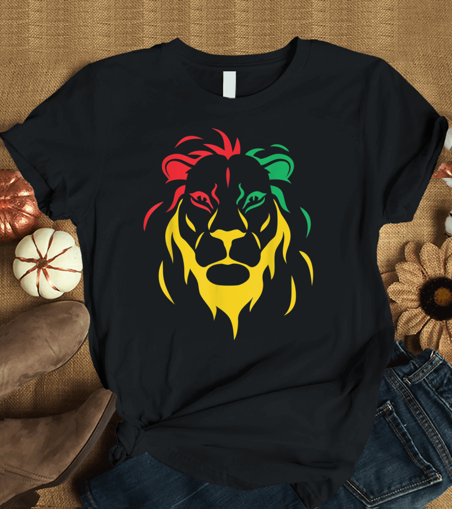 Rastafari Reggae Lion Head in Rasta Colors T-Shirt