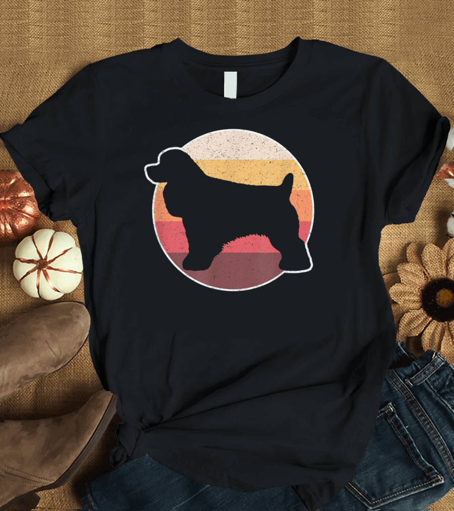 Retro Vintage Cocker Spaniel Dog Lovers Silhouette Circle Stripes T-Shirt