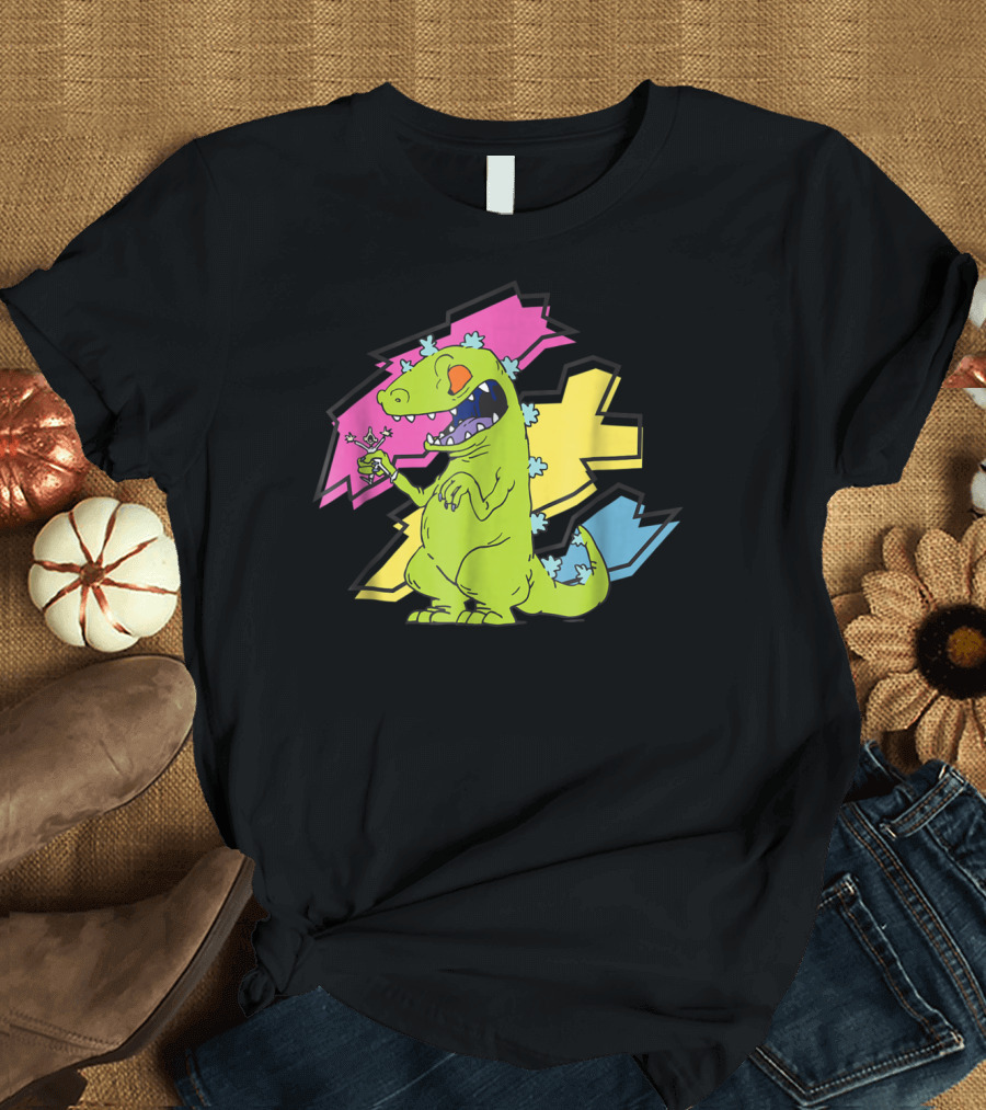 Rugrats Reptar Shreds Colorful Electric Background T-Shirt