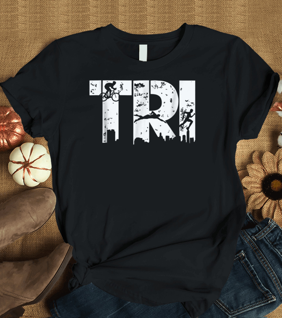 Triathlon Endurance Sports Triathlete Cycling Swimming Running Skyline T-Shirt