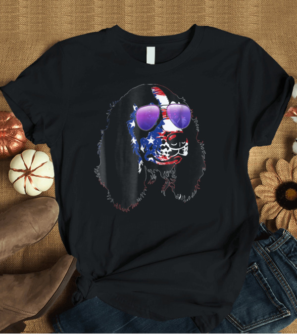 T-Shirt: US Flag English Springer Spaniel with Sunglasses T-Shirt US Flag English Springer Spaniel with Sunglasses T-Shirt
