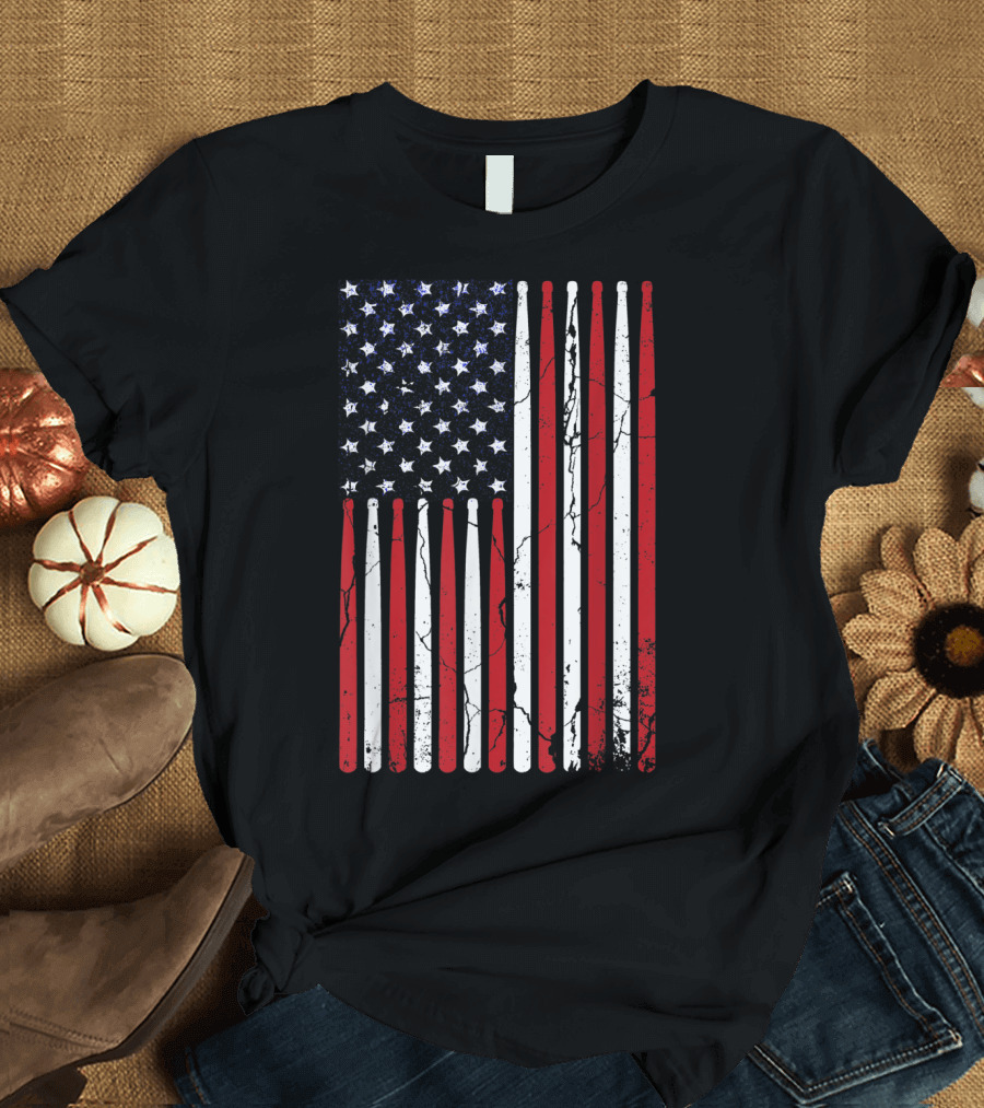 Vintage American Flag Drumsticks Drummer Player T-Shirt