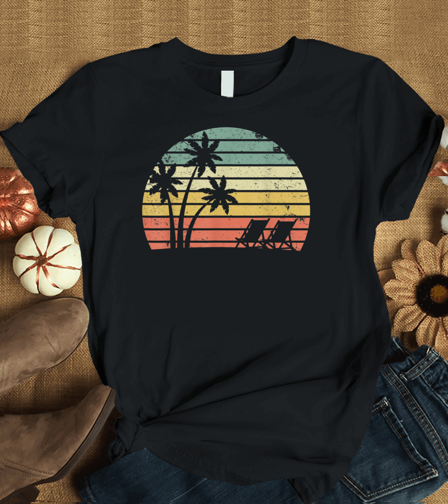 Retro Sunset Palm Trees with Beach Chair T-Shirt