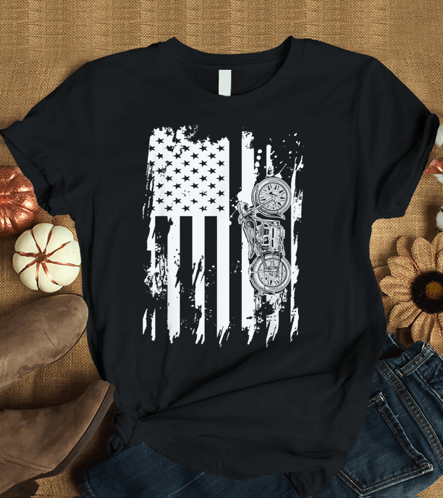 Vintage Motorcycle American Flag T-Shirt