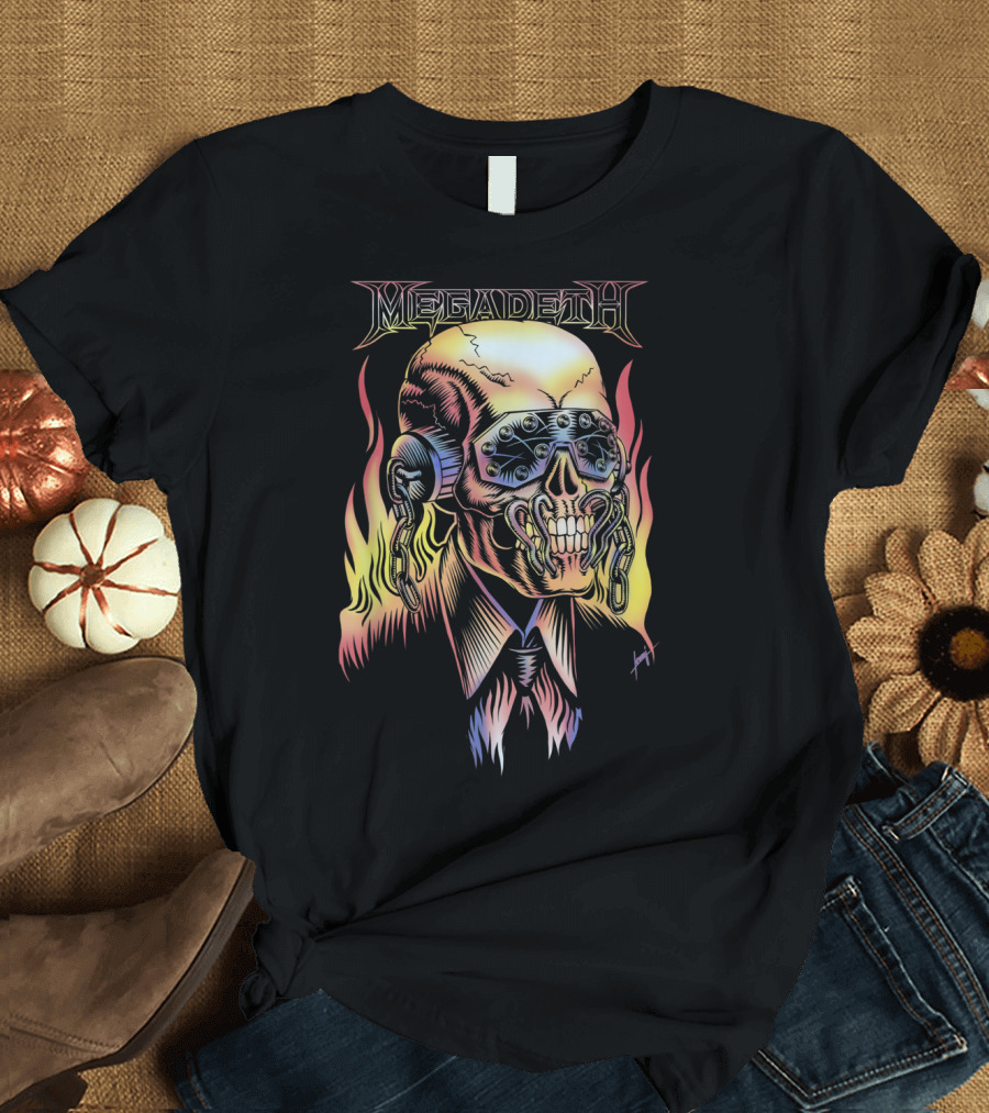 Megadeth Vic Rattlehead Flames Skull T-Shirt