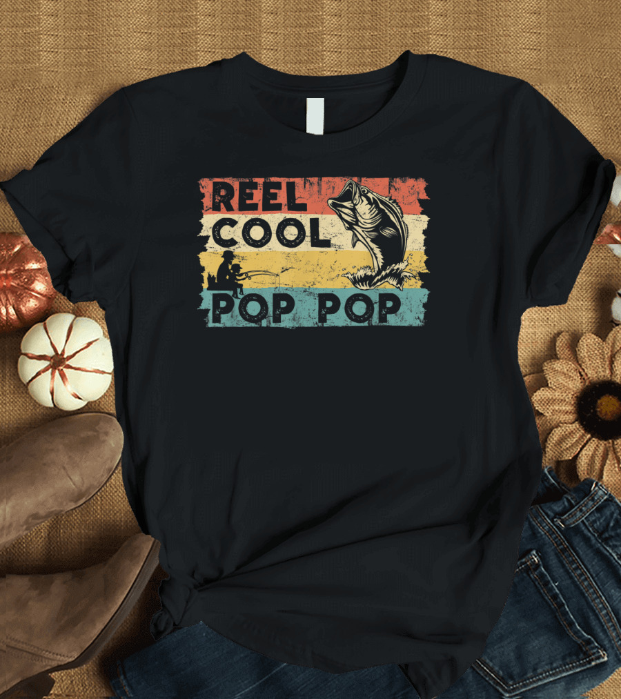 Reel Cool Pop Pop Vintage Fisherman Father's Day Retro Fish T-Shirt