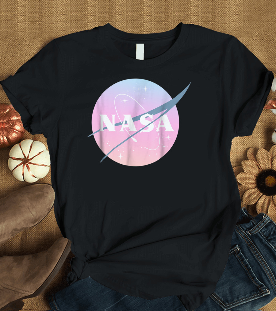 NASA Pastel Rainbow Classic Logo Pink And Blue Ombre Circle With Stars T-Shirt