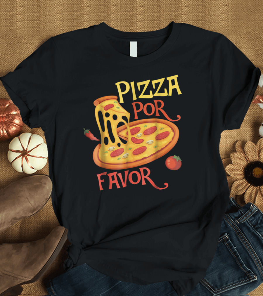 Pizza Por Favor Melted Cheese and Pepperoni Slice with Tomato and Chili Peppers T-Shirt