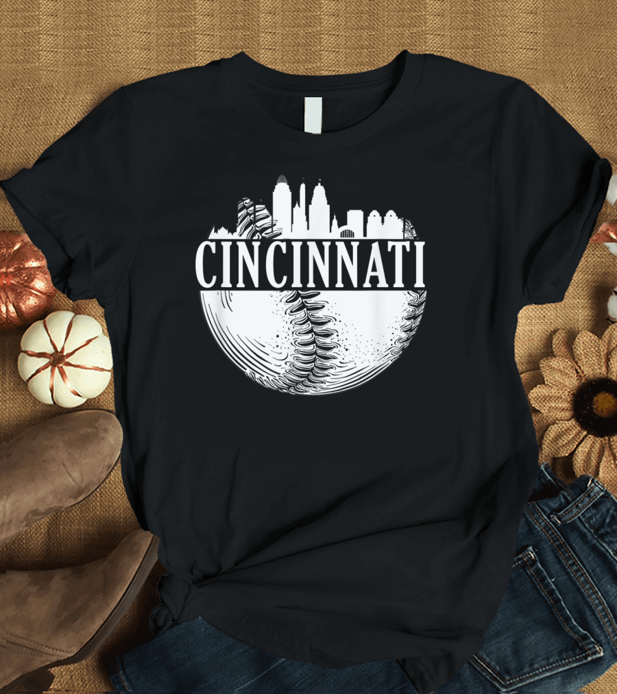 Cincinnati Skyline Baseball Vintage Downtown Ohio T-Shirt