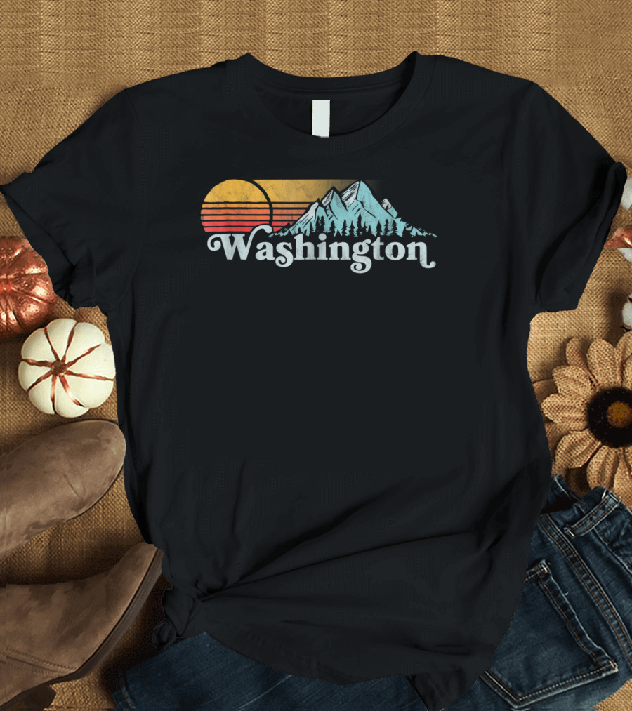 Vintage Washington State Distressed Mountain Retro Sunset T-Shirt