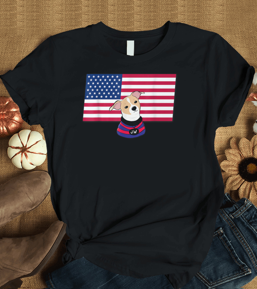 Jonathan Warren JW Dog with American Flag Background T-Shirt