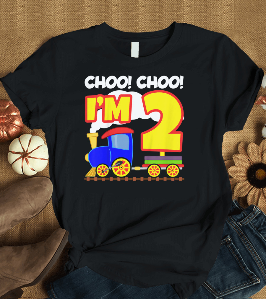 Choo Choo I'm 2 Year Old Train Birthday Toddler Fun T-Shirt