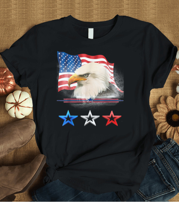 T-Shirt: American Flag Eagle with Red White Blue Stars T-Shirt American Flag Eagle with Red White Blue Stars T-Shirt