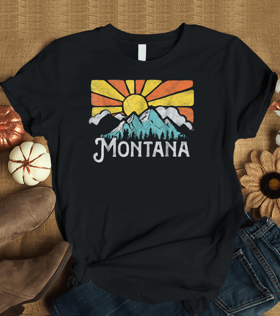 Montana Eighties Style Mountains Sun Retro T-Shirt