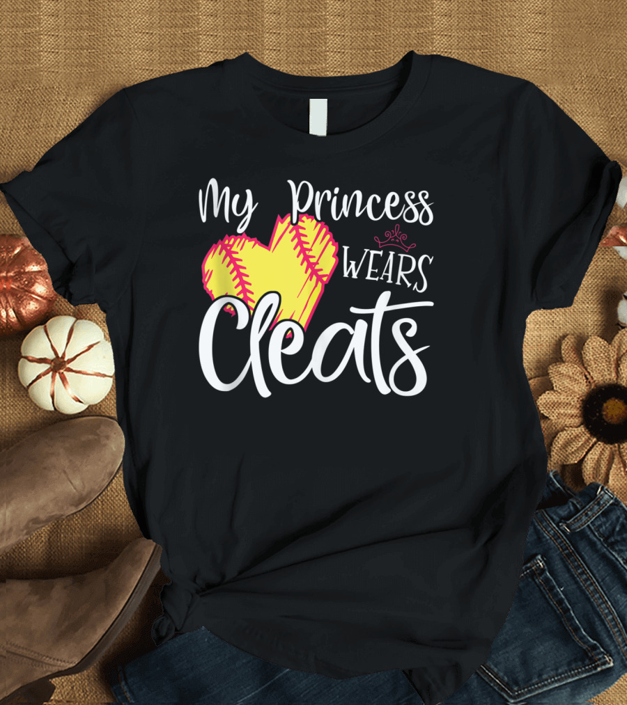My Princess Wears Cleats Softball Heart T-Shirt