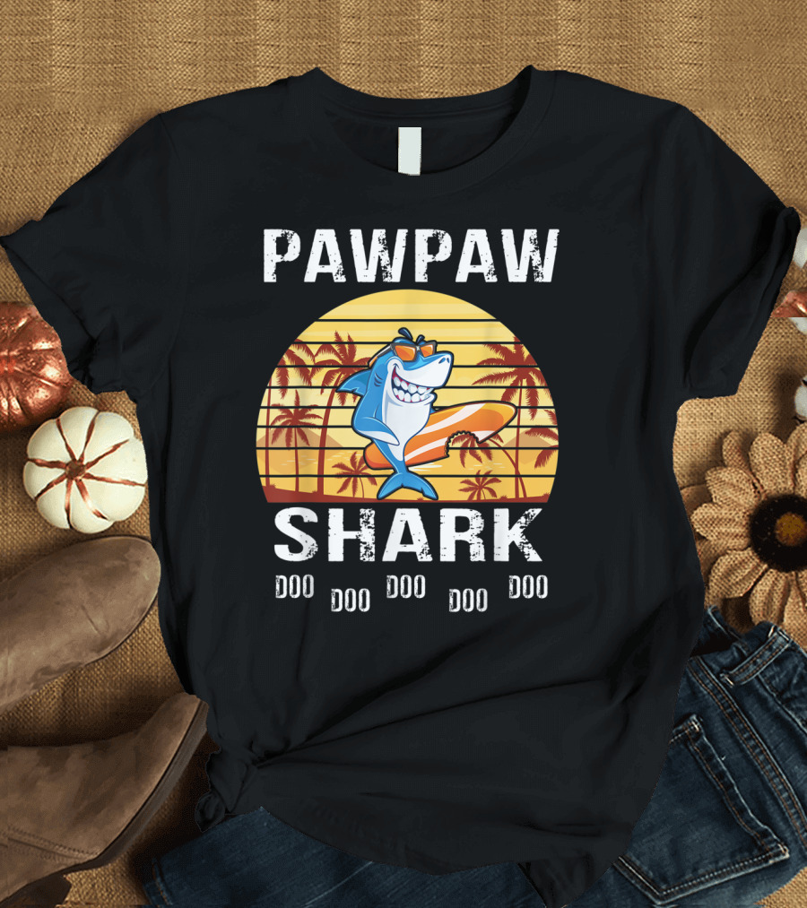 Pawpaw Shark Doo Doo Doo Doo Doo Doo Tropical Sunset T-Shirt