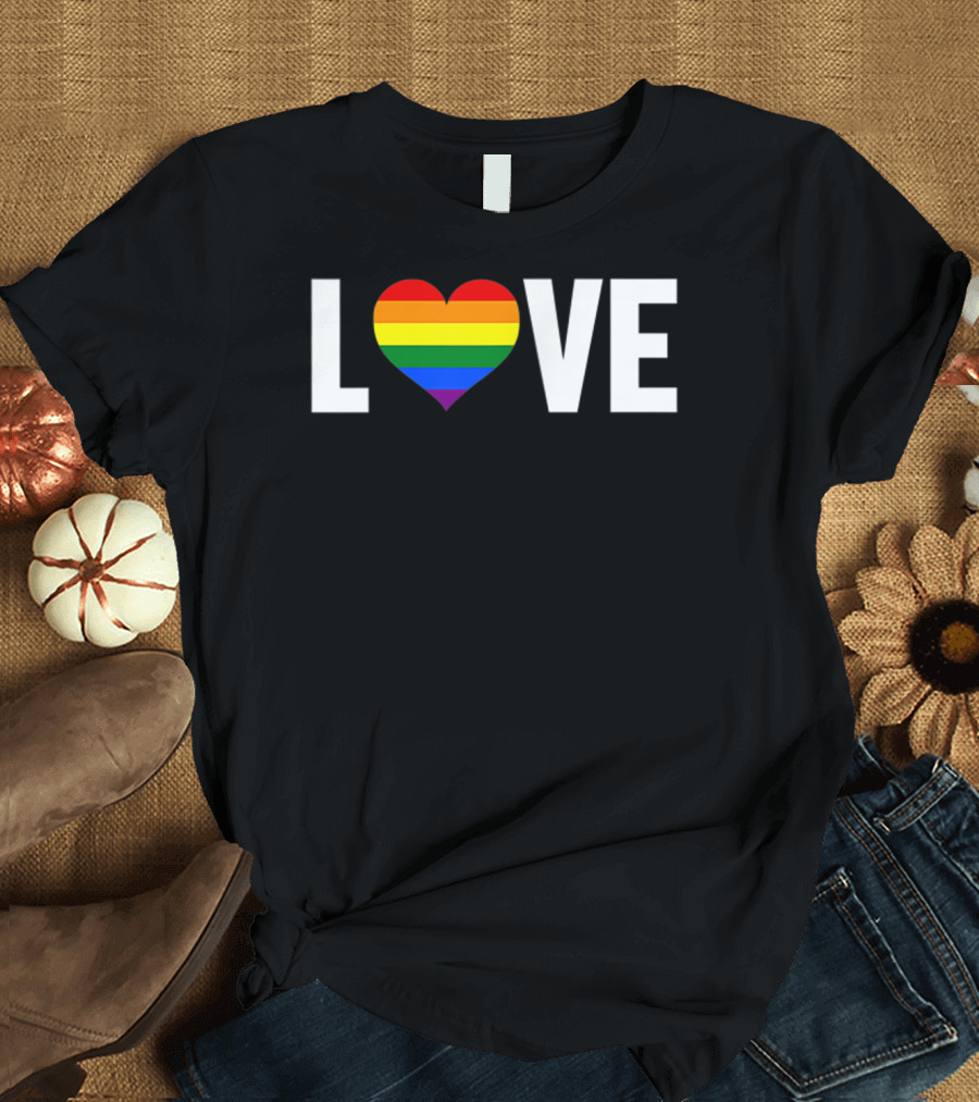 LOVE Rainbow Heart Gay Pride Flag Pocket T-Shirt