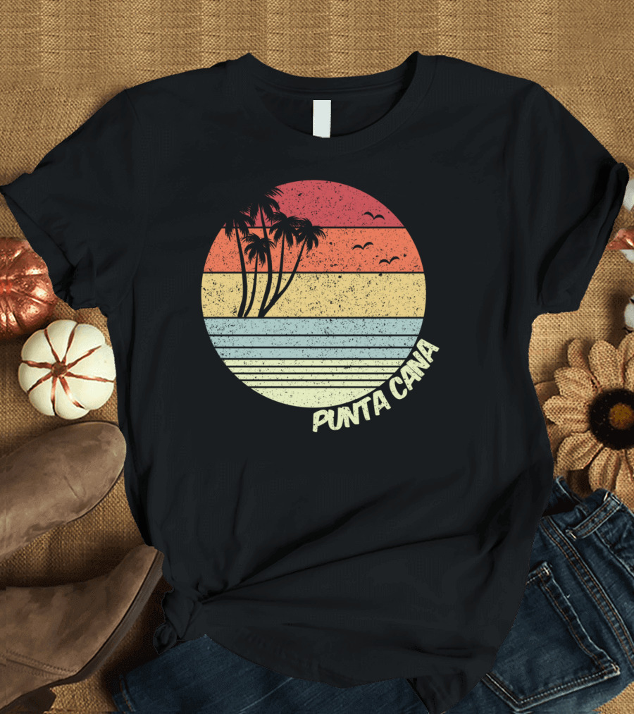 Punta Cana Retro Sunset Palm Trees Beach Vacation Dominican Republic T-Shirt