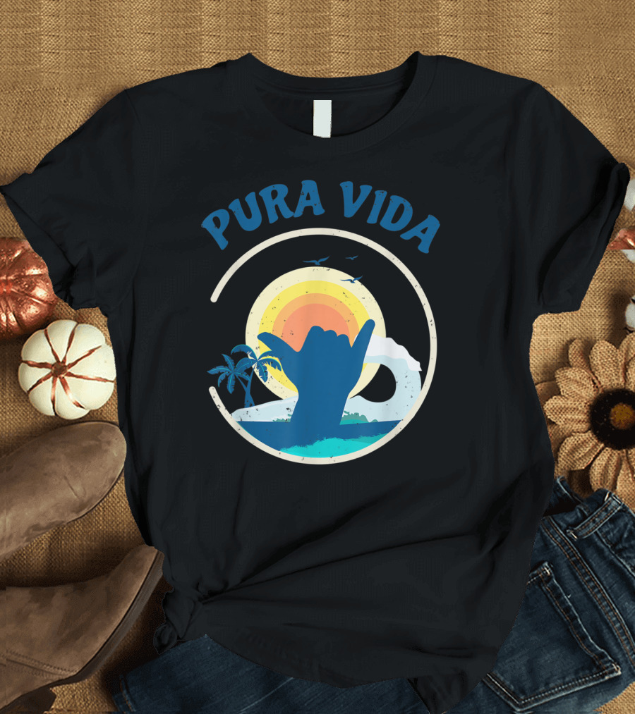 Pura Vida Costa Rica Surfing Vacation Sunset Beach Scene T-Shirt