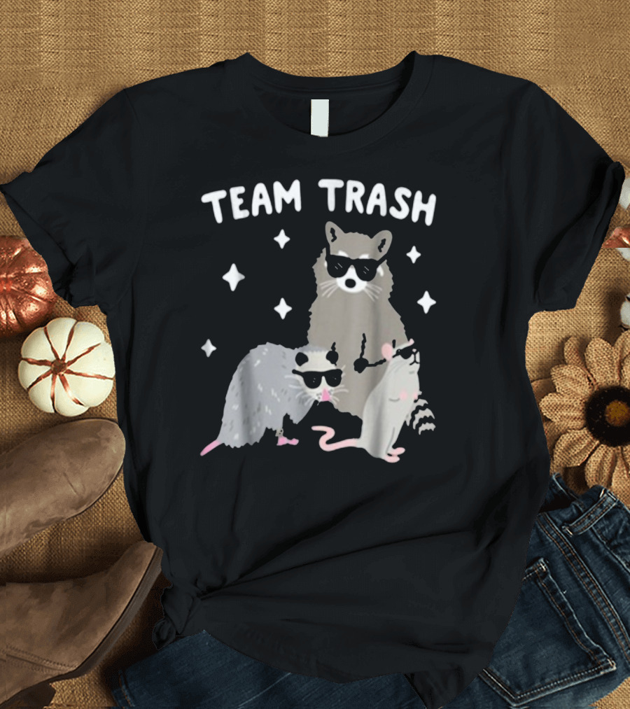 TEAM TRASH OPOSSUM RACCOON RAT WITH SUNGLASSES AND STARS T-Shirt