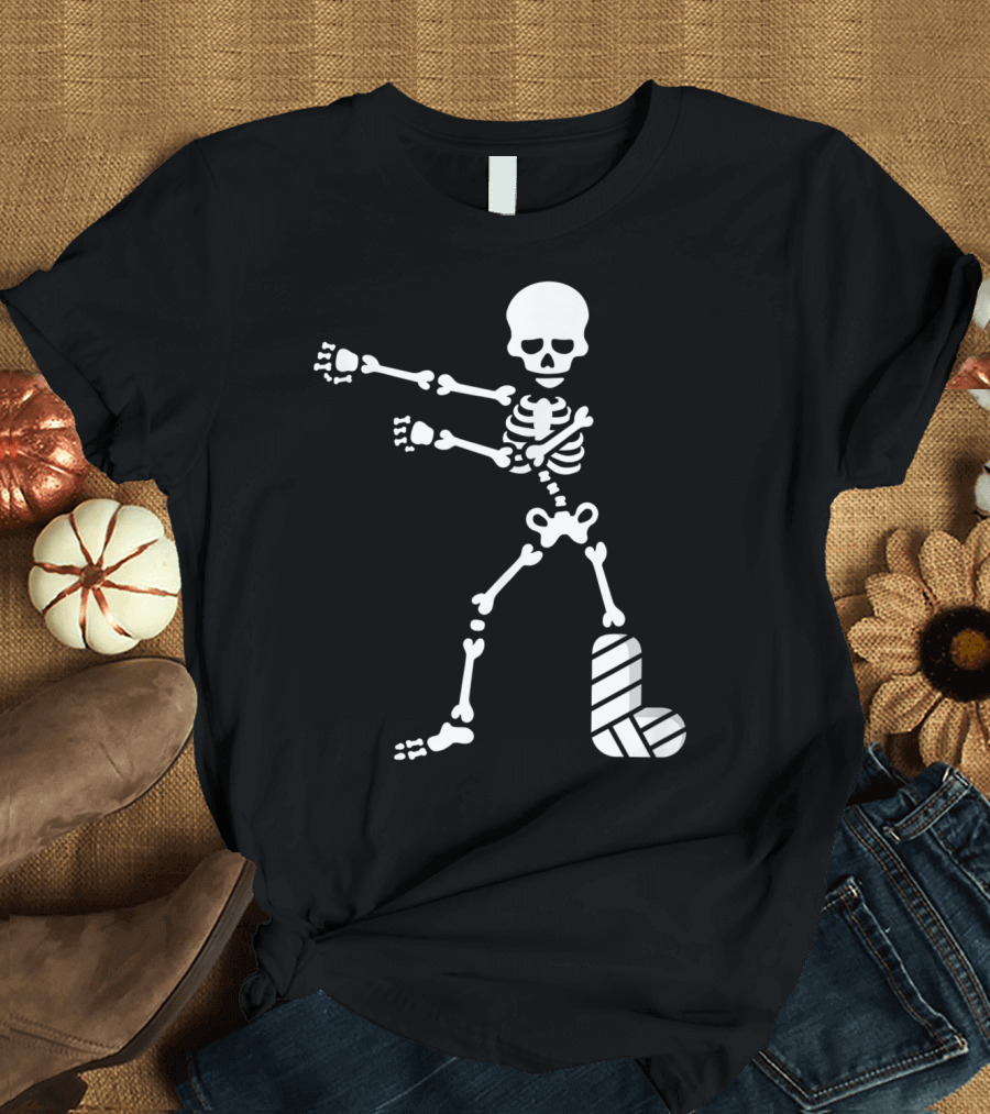 The Floss Dance Skeleton with Broken Leg Plaster Cast T-Shirt
